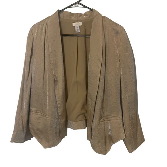 Chico's Size 1 Small Gold Metallic Open Front Viscose Cardigan Blazer - Picture 1 of 8